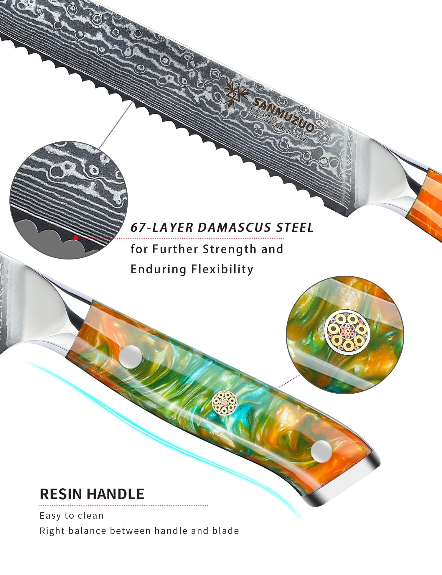 Amazon | SANMUZUO 8インチ ブレッドナイフ 鋸歯状刃 - 鋭い波状エッジ